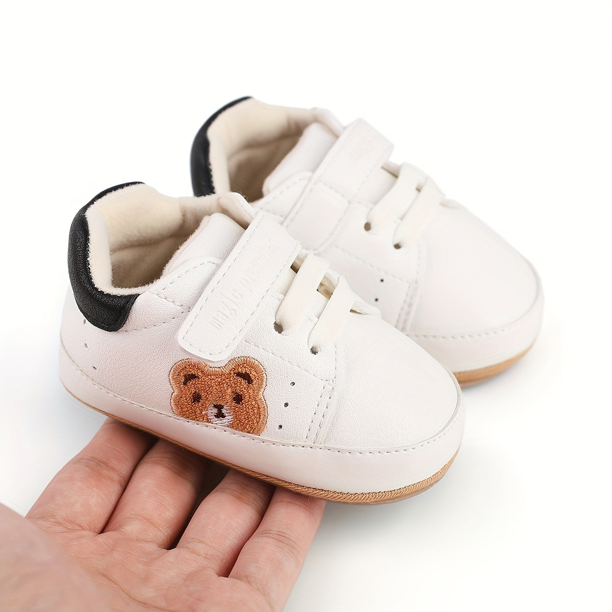 Cute bear sneakers for kids are non-slip and comfortable with easy hook-and-loop closure, ideal for all seasons.