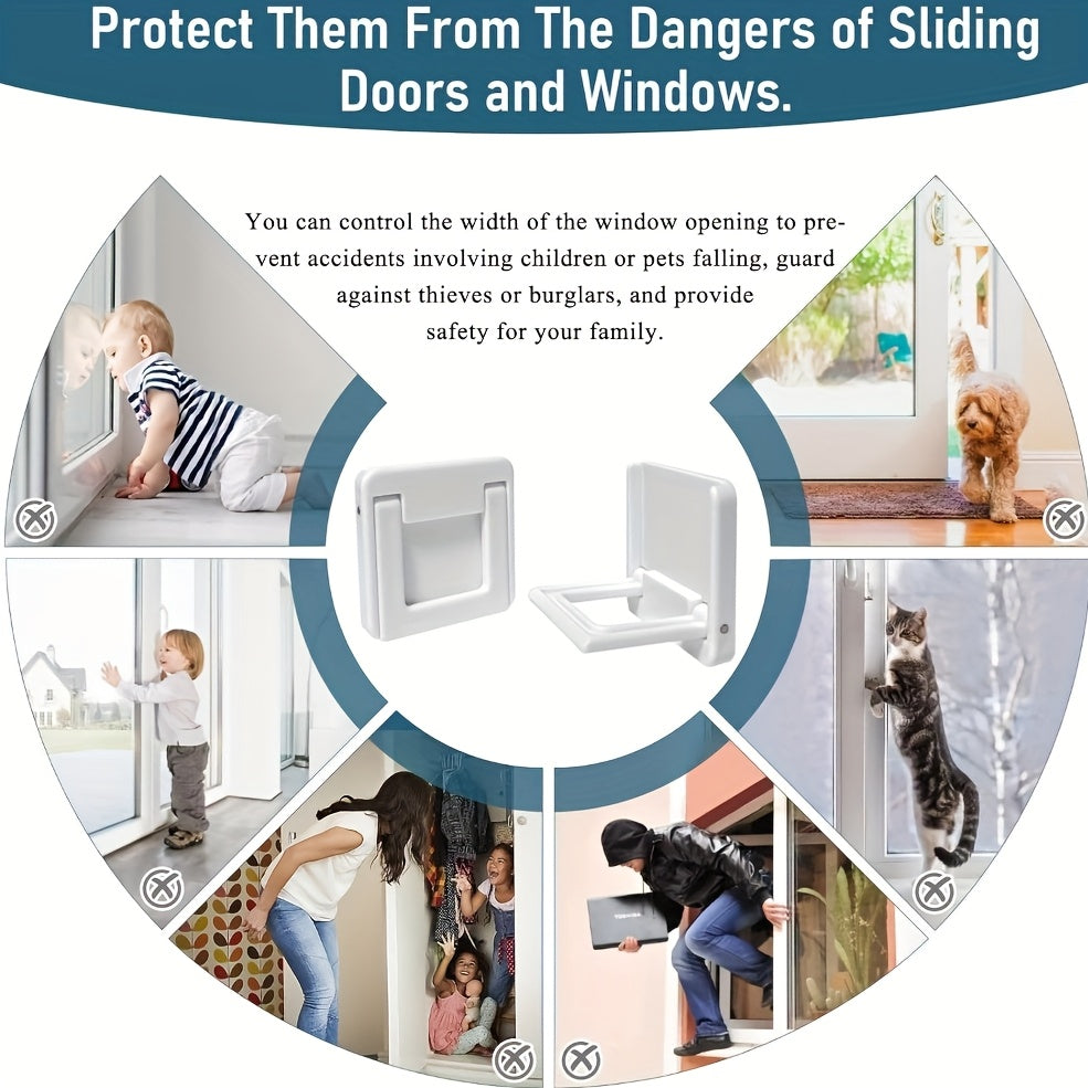 Childproof Sliding Door/Window Locks - Protect Your Pets too! - Reliable Security for Glass Doors, Windows, Closets - Quick and Simple Installation, No Electricity Required - Set of 2 in White