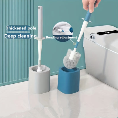 360 Degree Curved Handle Toilet Brush Set with Hemispherical Brush Head, No Dead Corners, Hanging or Ground Placement.