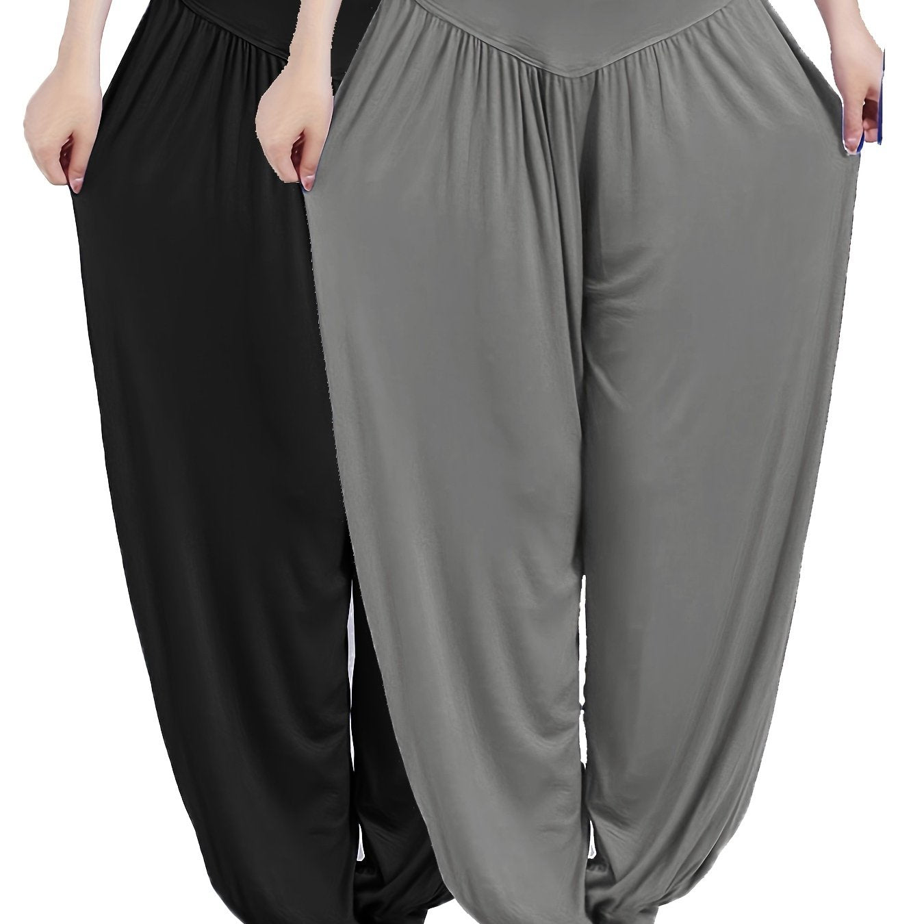 Women's Plus Size High Waist Jogger Pants in Black & Gray, Comfy, Stretchy, Ideal for Yoga & Casual Wear