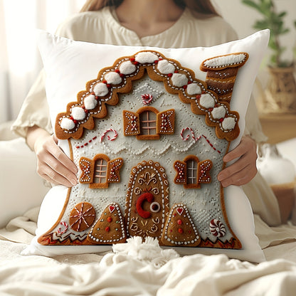 1PC Contemporary Gingerbread House Throw Pillow Cover, 100% Polyester with Zipper Closure, Machine Washable - Festive Christmas Design, 45.72x45.72 cm. Ideal for Living Room, Sofa, Farmhouse, Porch.