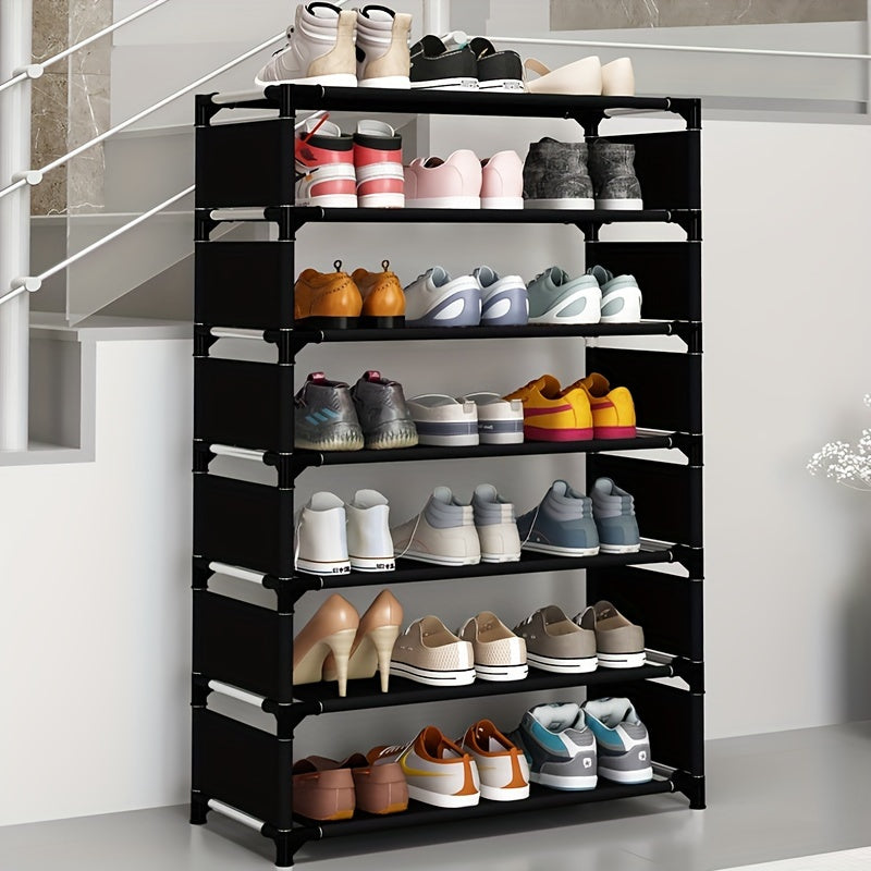 Space-Saving Shoe Rack with 7 Tiers - Simple Assembly, Stackable & Expandable Design Featuring Sturdy Metal Frame, Perfect for Entryways, Dorms, and Rental Homes, Organize Your Shoe Collection