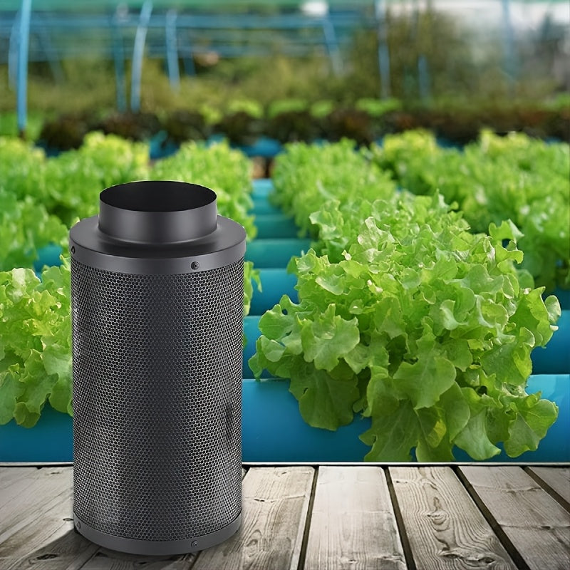 1pc Black Metal Plant Growth Tent Air Filter with 6x16 Inch dimensions, featuring Australian Activated Carbon for enhanced air quality in hydroponic gardening environments.