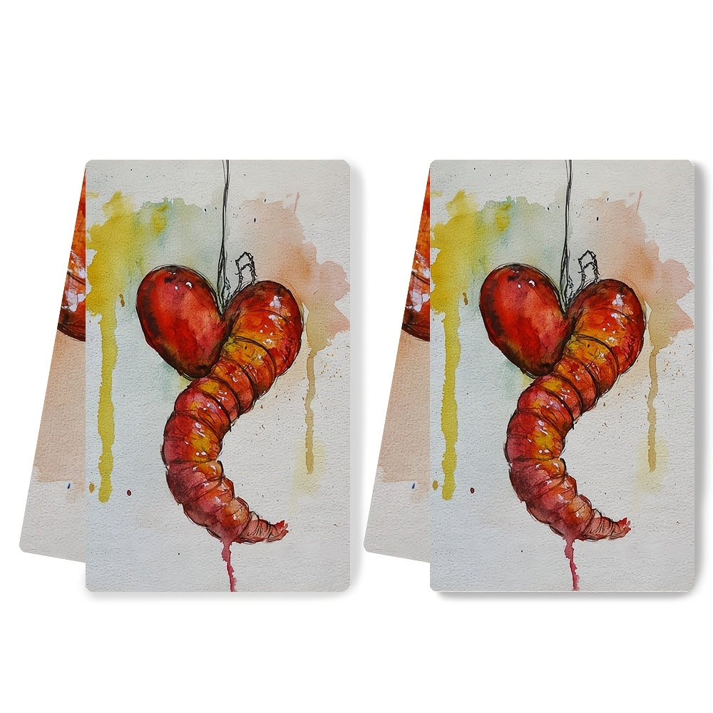 2 pieces of ultra soft kitchen towels for Valentine's Day featuring the message "I Love You My Little Worm". These highly absorbent dish hand towels are perfect for holiday decor. Machine washable and measuring 16x24 inches. Item number 2KYSYS1217542.