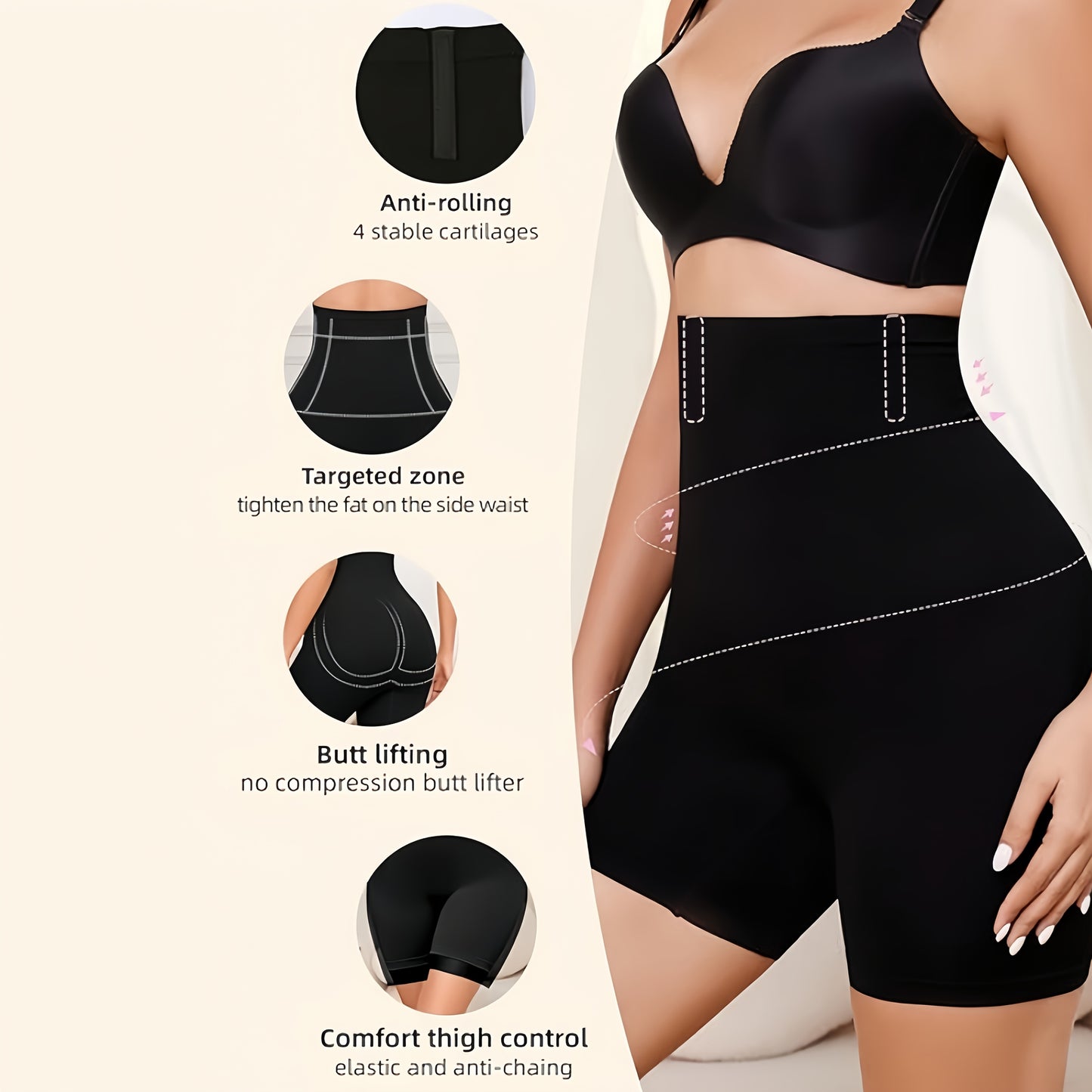 High-waist shapewear shorts for women: Seamless, tummy control, compression, butt lifting, postpartum waist trainer. Made of comfortable polyester for all-season wear.