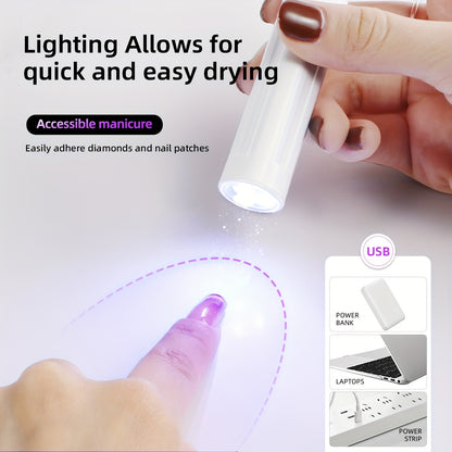 Portable UV Nail Curing Lamp Mini - Handheld LED gel polish dryer with direct plug-in design, USB powered unscented nail art lamp.