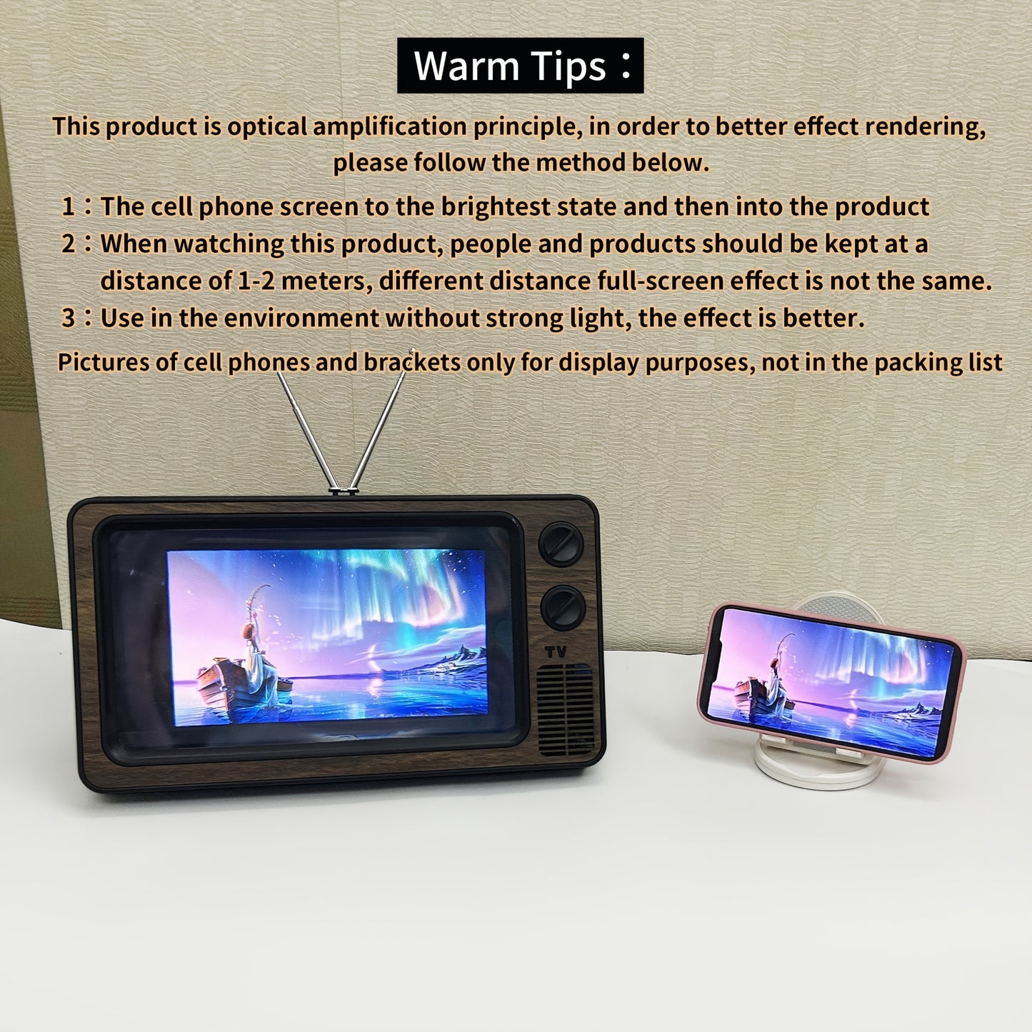 Vintage TV-shaped 30.48 cm phone screen amplifier magnifies 3D movies, videos, and games. Compatible with all smartphones.