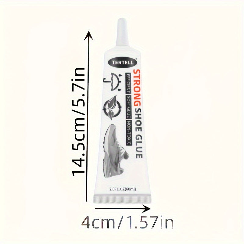 60ml strong shoe repair glue for leather and sports shoes, non-toxic, high-temperature resistant, transparent, hand-safe, made of plastic.