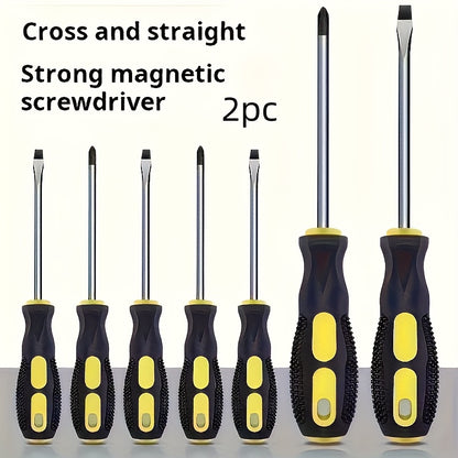 Two-piece screwdriver set with metal construction, ergonomic grip, anti-electricity feature, and precision Phillips & Torx heads for home repairs.