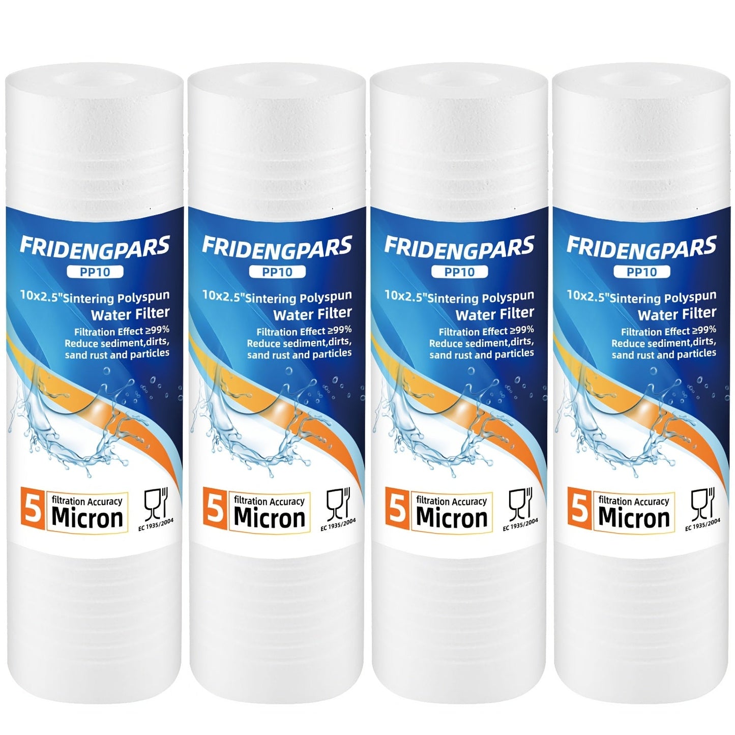 Set of four 25.4x6.35cm water filter cartridges with 5 micron trench sediment, that fit AP110, WHKF-GD05, and CFS110 models. These standard capacity whole house replacement filters are ideal for purifying water.