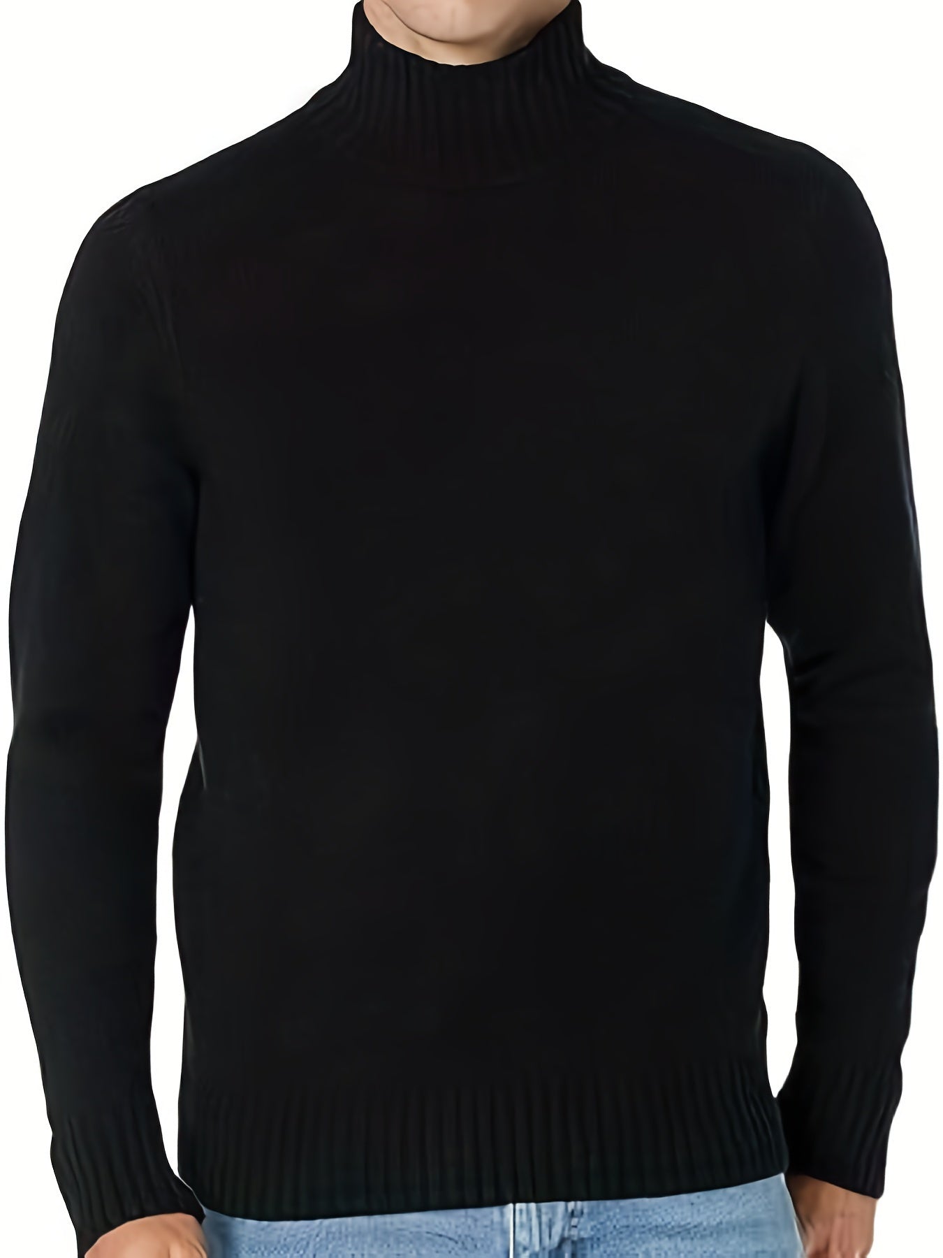 Men's Plus Size Knitted Pullover - Cozy high neck and relaxed fit for casual and sports wear in cooler seasons.