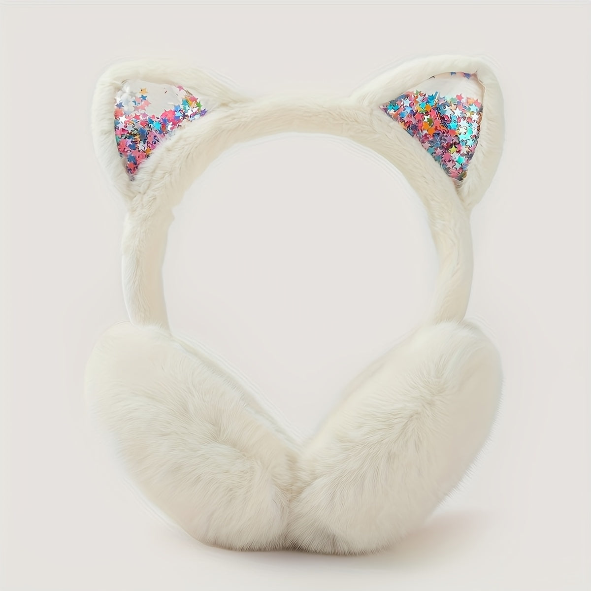 Stylish Women's Cat Ear Winter Earmuffs with Sparkling Sequin Design - Made of Solid Color Polyester, Hand Wash Recommended