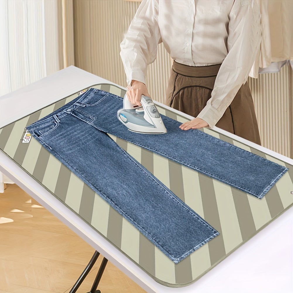 1 piece of an extra large, thick portable ironing mat with heat resistance. This foldable ironing pad is ideal for travel, business, and home use. No electricity is required.