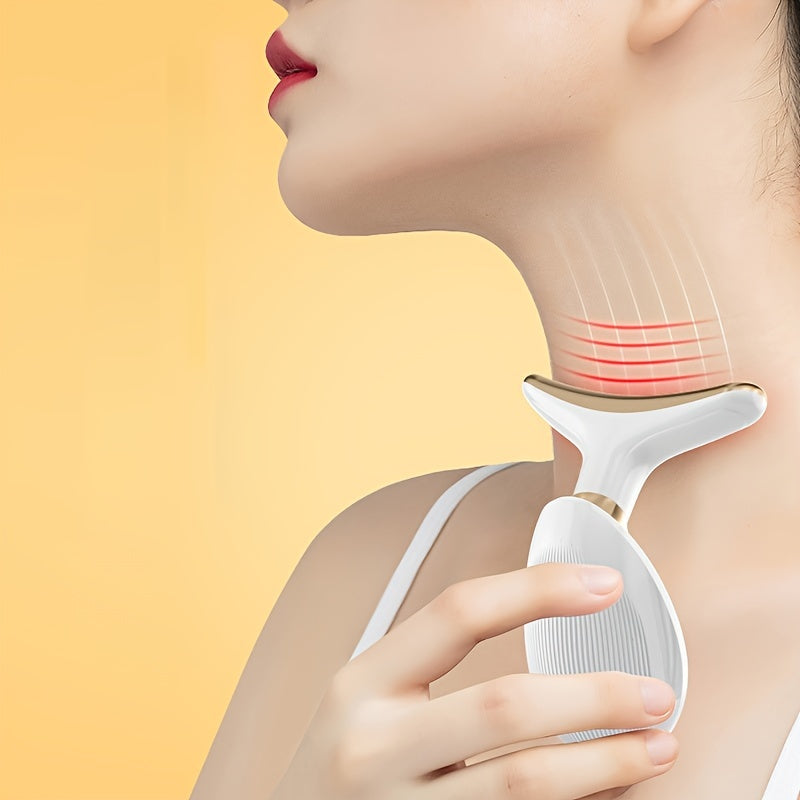 Portable neck and facial massager for home beauty, battery-powered (AAA), personal care electronics.