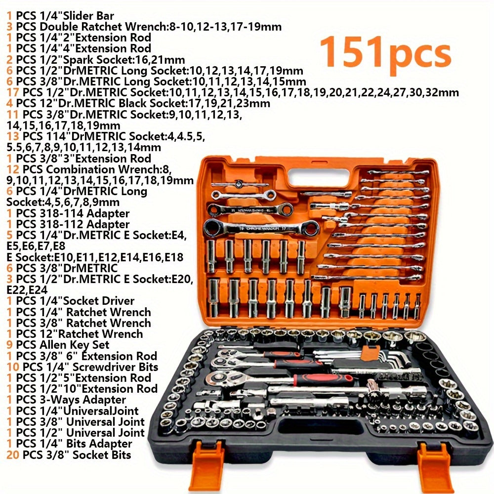 53/82/121/151 pcs of Stainless Steel Automotive Repair Tool Kits with Quick Ratchet Wrenches for Off-Road Motorcycles And Bicycle Maintenance - Complete Automotive Repair Accessories