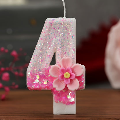 Pink floral number candle for cake decorations and parties.