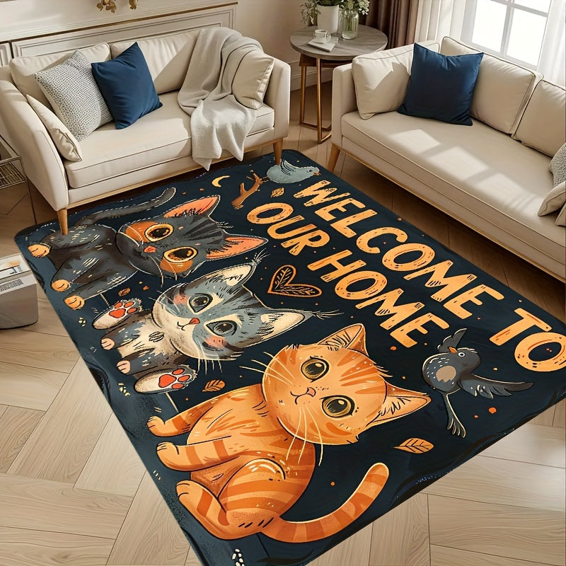 Add a Touch of Adorableness to Your Home with this Cute Cats "Welcome to Our Home" Doormat - Easy to Clean Machine Washable Polyester Non-Slip Rug Perfect for Any Room in Your House or Outdoor Area - Stylish and Functional Mat to Keep Your Space Clean