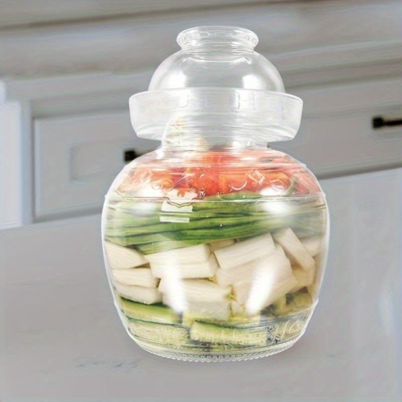 Glass fermentation jar with wide mouth and sealable lid for fermenting sauerkraut, kimchi, and beverages - preserves freshness with airtight storage.