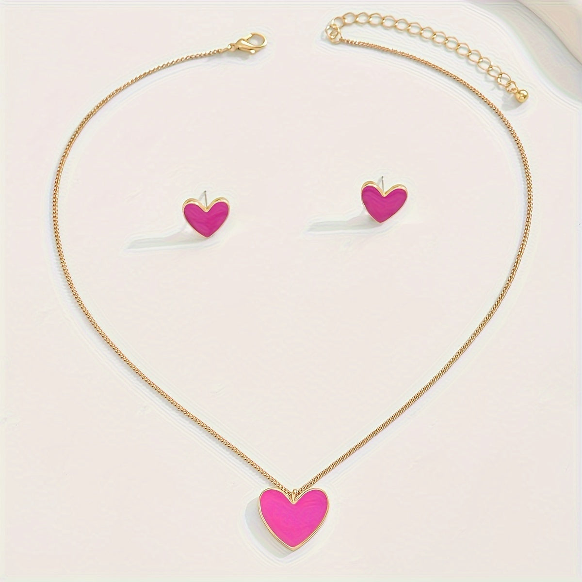 Elegant & Cute 3-piece Heart Jewelry Set - Stud Earrings and Necklace Combo, Ideal for Casual Wear or Gifting