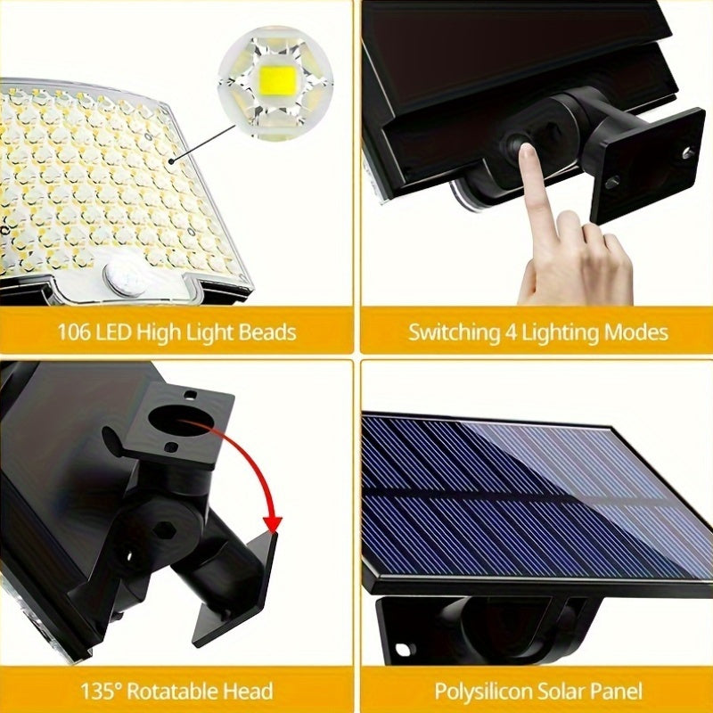 Solar-powered outdoor wall light with water-resistant plastic casing for garden, patio, or balcony lighting. Powered by a lithium battery ≤36V with integrated light source.