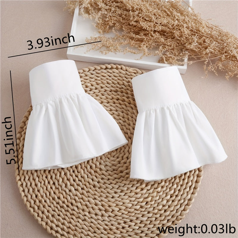 Women's Casual Fake Cuff White Sleeve Button Accessories with Ruffles and Trumpet-Shaped Design