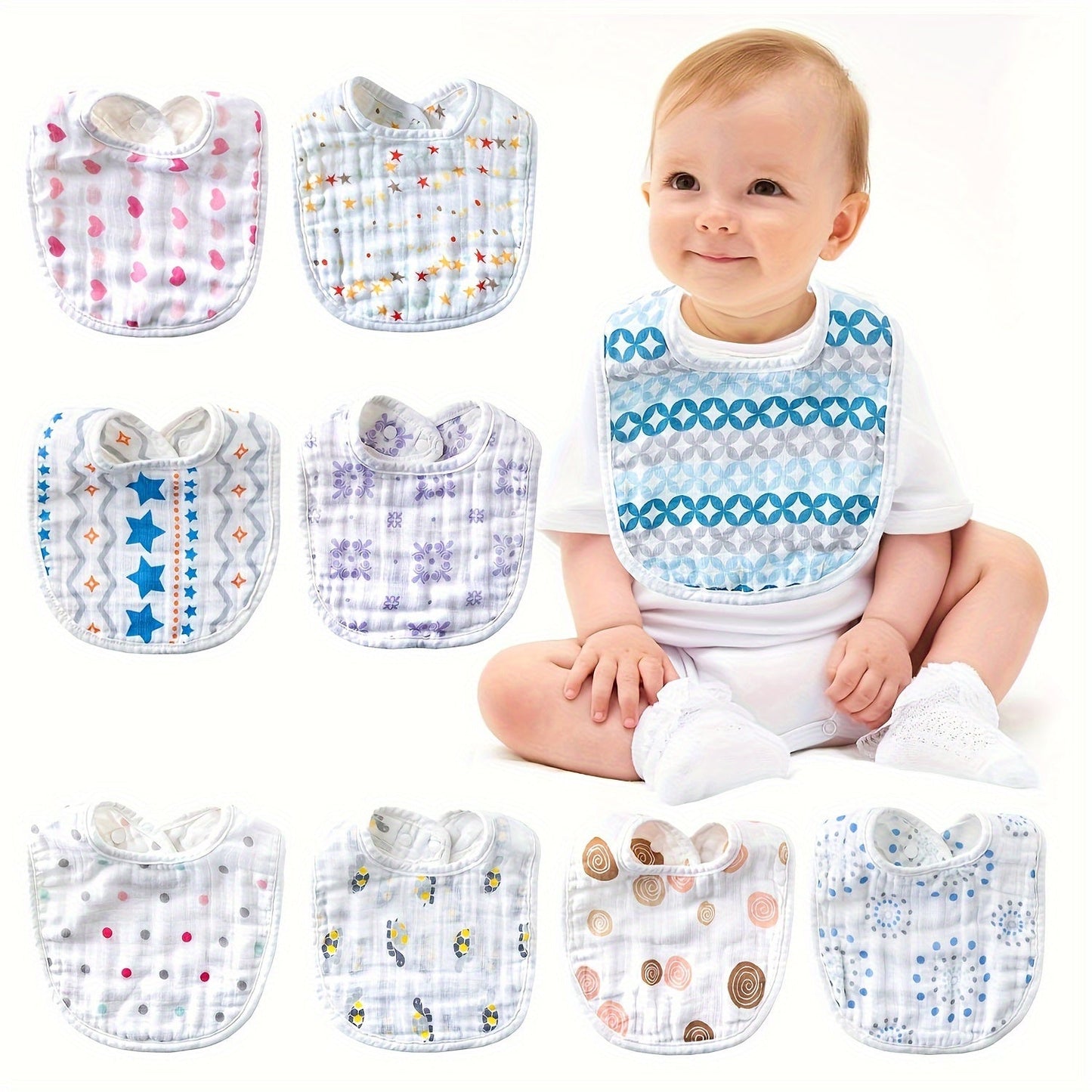 Set of 5 Adorable Cotton Bibs, 6-Layer Gauze Feeding Bibs, Perfect for Christmas, Thanksgiving, New Year, and Valentine's Day Gifts