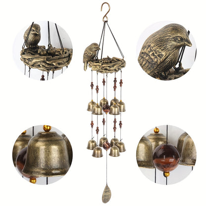 Wind chime with 12 bird bells, ideal gift for mother's love, garden decoration in bronze finish.