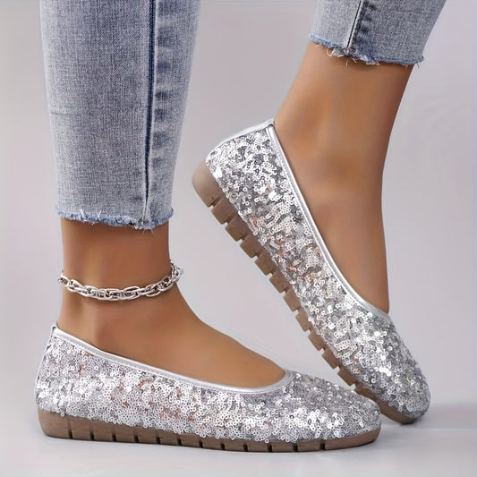 Women's new silver glitter flats