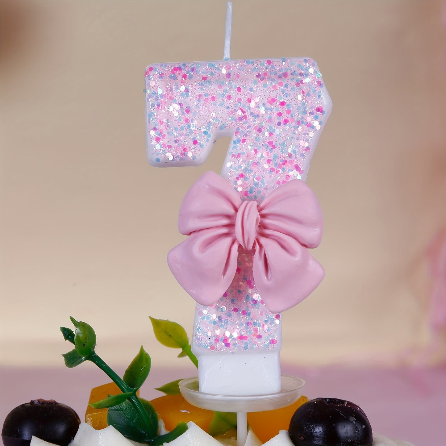 Pink Bow Number 0-9 Birthday Candle for Girl's Cake, Baking Shop Supplies