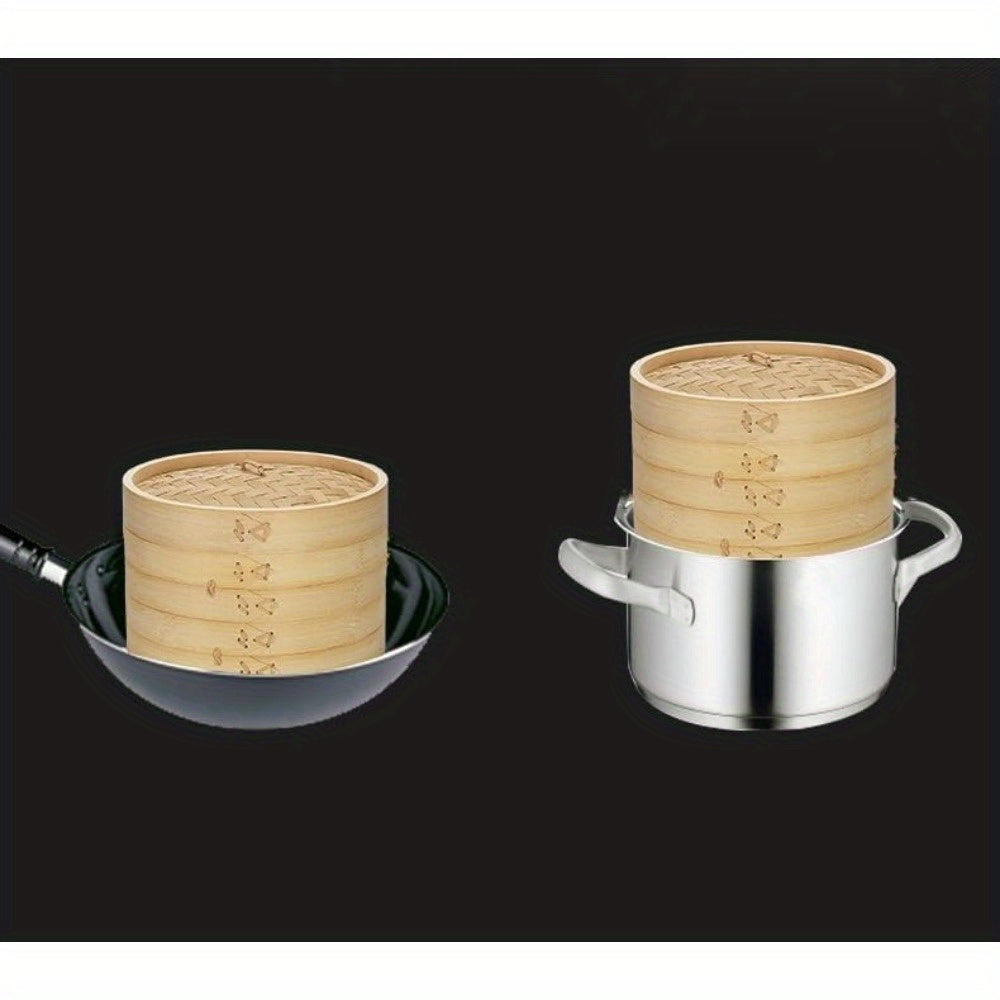 This 2-tier steamer basket is expertly crafted and features a non-stick traditional design. Perfect for cooking dumplings, dim sum, rice, vegetables, fish, and meat. Comes with 2 reusable liners and measures 10 inches in diameter.