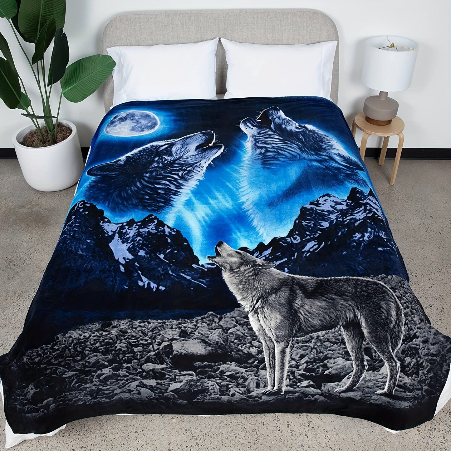 Cozy up with this ultra-soft fleece throw blanket featuring a stunning howling wolf and elephant print. Perfect for staying warm and comfortable on the couch, bed, at the office, or while traveling. Makes a great gift for any season.