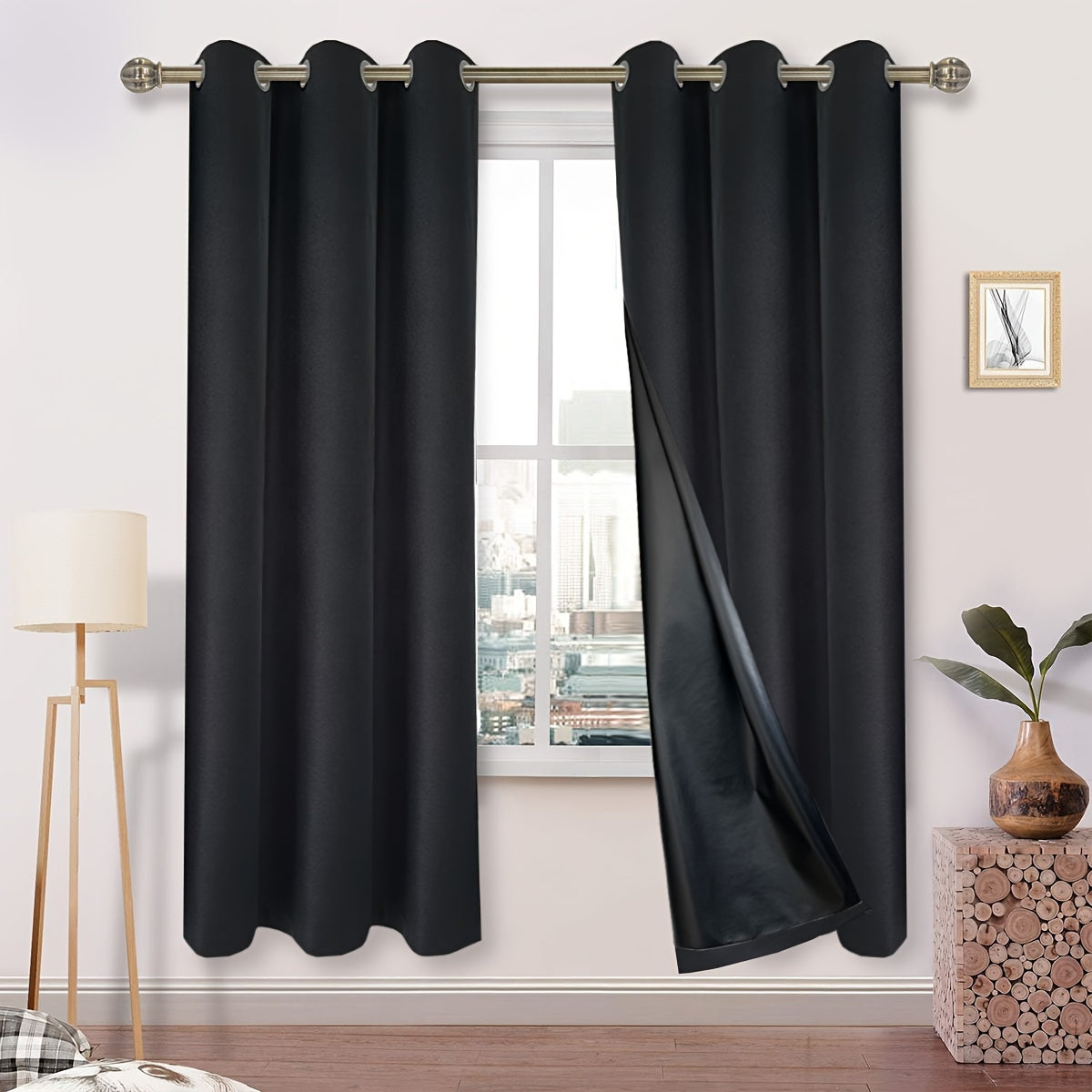 Blackout Faux Linen Imitation Textured Curtains with Grommet Top - Ideal for Bedroom, Living Room, Home Décor