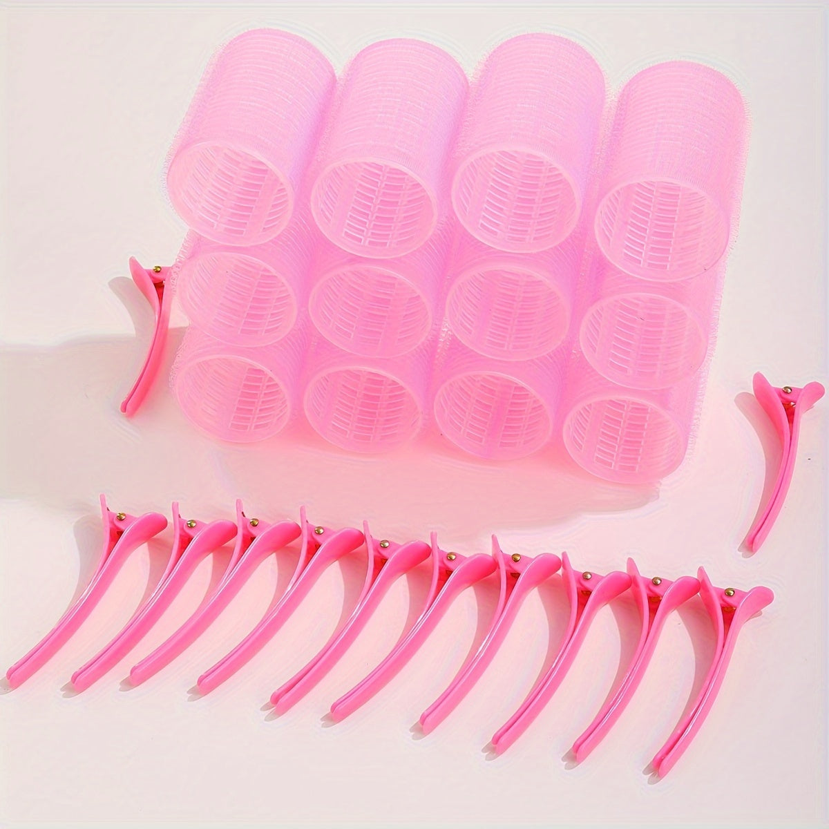 24pcs heatless hair curler roller set with 12 self-grip hair rollers and 12 hair clips for DIY hair styling.