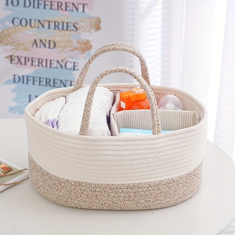 Versatile Storage Basket with Divided Compartments - Easily Portable Alphabet Design for Organizing Milk Bottles, Diapers, Baby Essentials, and Infant Supplies. This European-inspired Rope Laundry Basket offers ample storage capacity for your Home