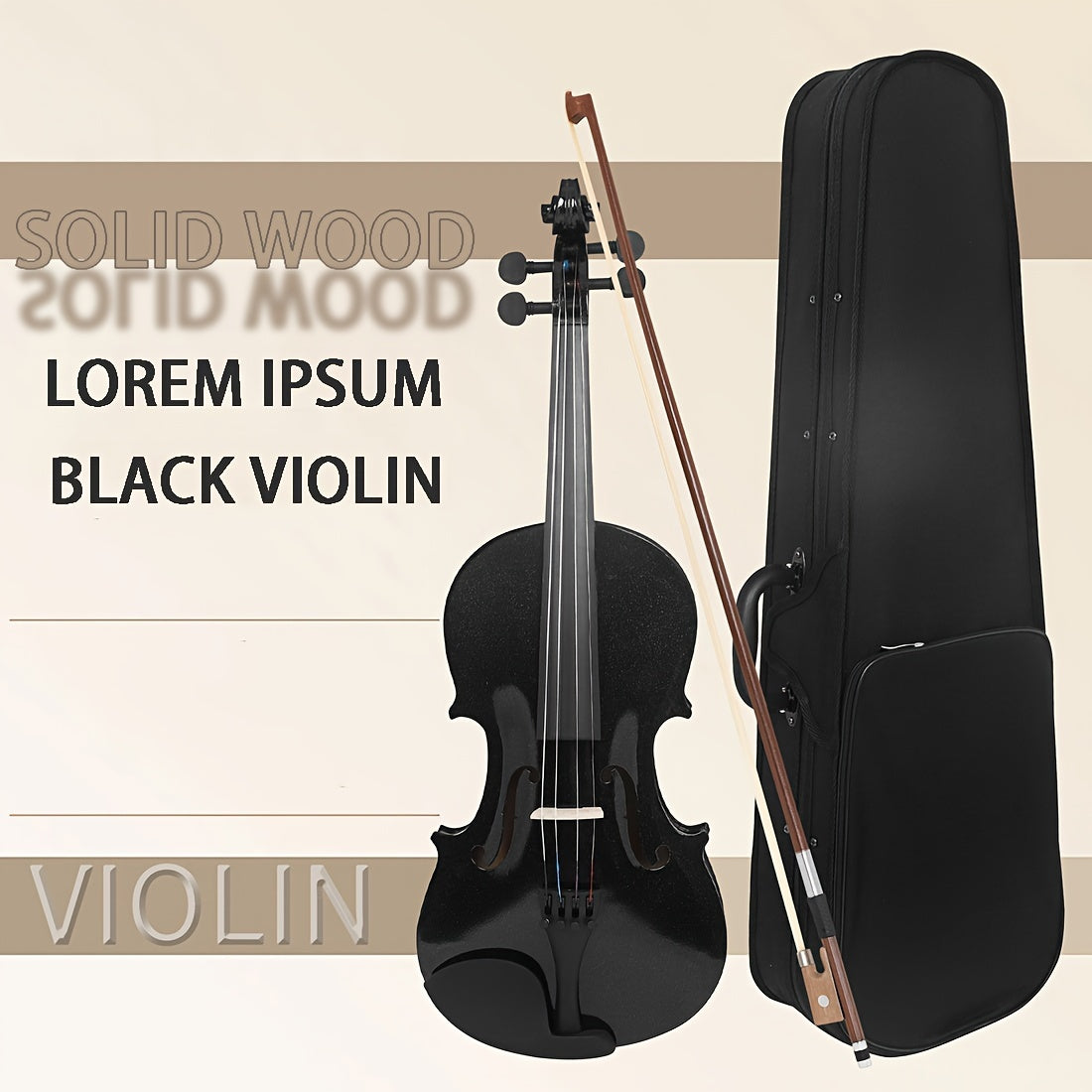 Astonvilla V-10 Solid Wood Violin 4/4 Black - High-Quality LoreM Ipsum Sound, Durable Design, Includes Chin Rest and Case.