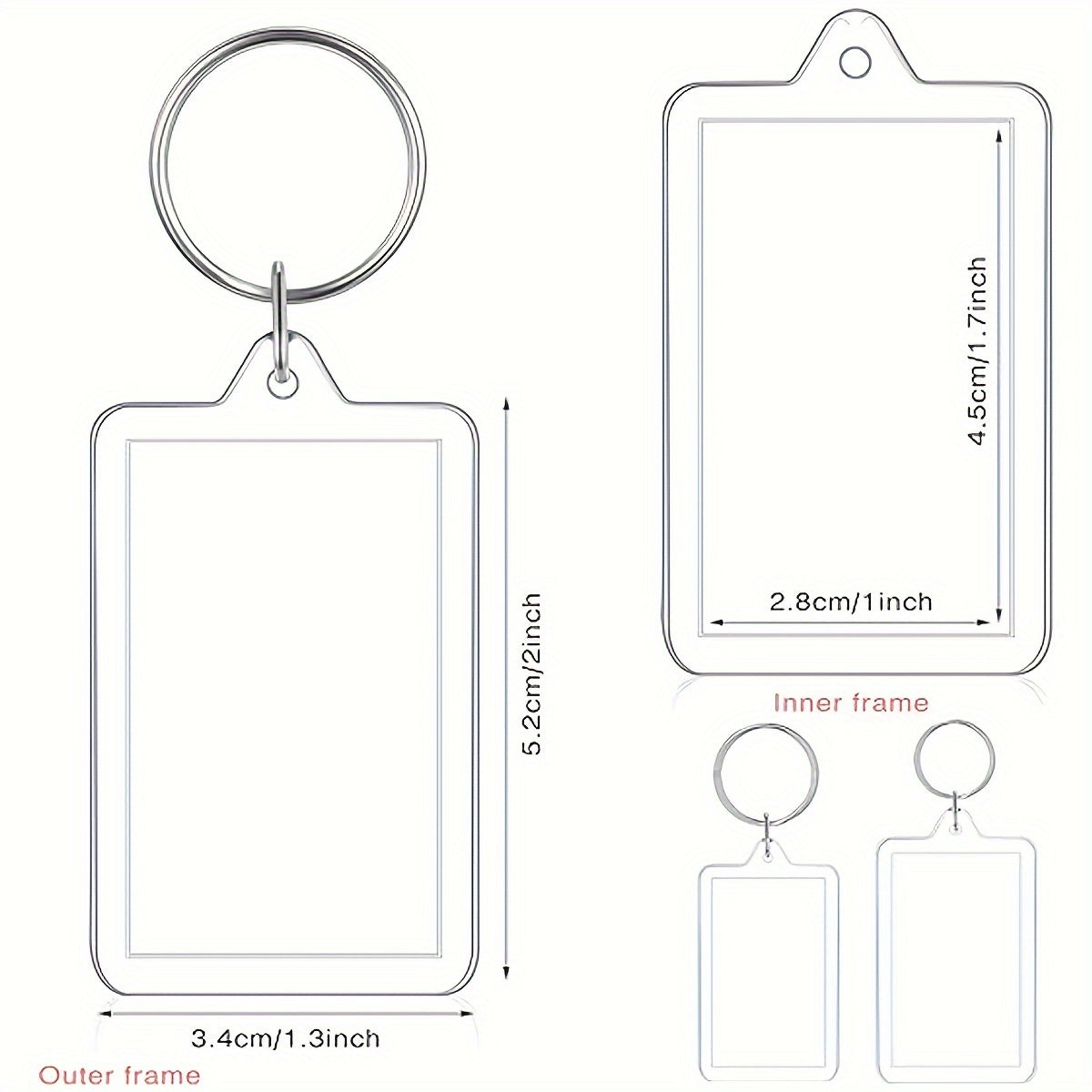 Set of 20 Acrylic Photo Frame Keychains - Includes Dual-Sided Rectangular Picture Holder, DIY Charm Pendant for Bags & Backpacks, Large Head Sticker, and Photo Insert