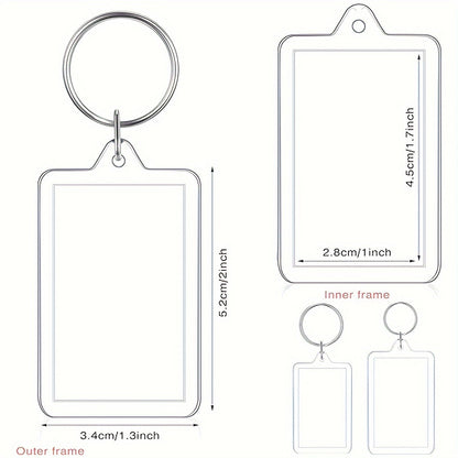 Set of 20 Acrylic Photo Frame Keychains - Includes Dual-Sided Rectangular Picture Holder, DIY Charm Pendant for Bags & Backpacks, Large Head Sticker, and Photo Insert