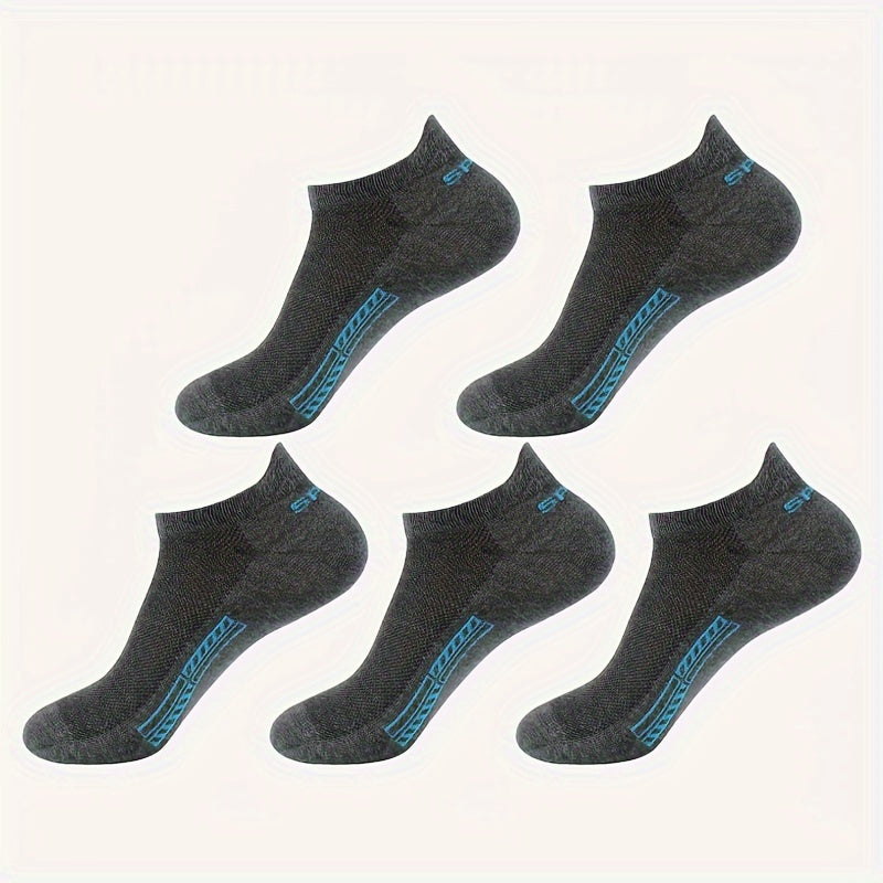 5 pairs of men's solid liner anklet socks for outdoor wear, comfortable and breathable