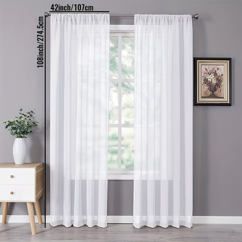 Set of 2 Linen Textured Semi-Sheer White Kitchen Curtains, Cafe Curtain Tiers with a Boho Farmhouse design. Perfect for Bedroom, Living Room, Home Decor, Basement Window or RV Camper.