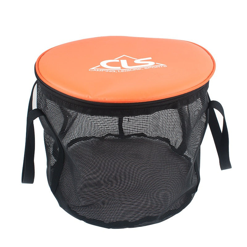 New Outdoor Folding Double Layer Bucket with Drain Basket for Washing Vegetables and Dishes, Great for Camping and Fishing. Includes Telescopic Fishing Bucket and Gear Bag.