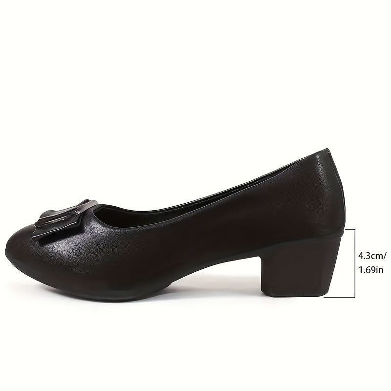 Classic round toe pumps for women with solid color and mid heel, featuring non-slip soft sole and man-made upper. Fabric insole and plastic outsole for comfort in all seasons, part of