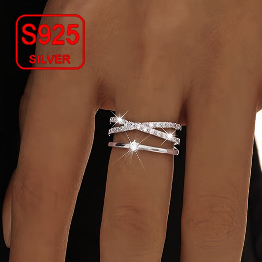 Open Ring, Women's Fashion Ring with Cross Design, Adjustable Index Finger Ring for a Simple Summer Seaside Wedding, Made of 925 Silver (Hypoallergenic, 1.8g). Perfect Gift for Daily Wear, Wedding Banquets, Seaside Vacations, Thanksgiving, and Christmas.