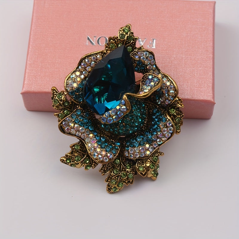 Elegant Vintage Crystal Rhinestone Flower Brooch Pin with Unique Irregular Shape - a Stylish Fashion Accessory