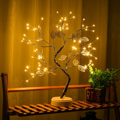 Stylish Golden Leaf LED Tree Light in Warm White - Battery or USB Powered, Ideal for DIY Room Decor & Festive Gifting (Christmas, Halloween, New Year, Valentine's)