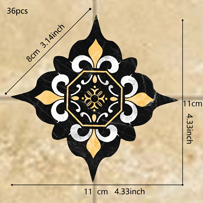 Набор из 36 наклеек на плитку в стиле бохо — самоклеящиеся, водостойкие наклейки для полов в гостиной, кухне и ванной комнате — квадратные, размером 11,0 см, легко наносятся для украшения дома.