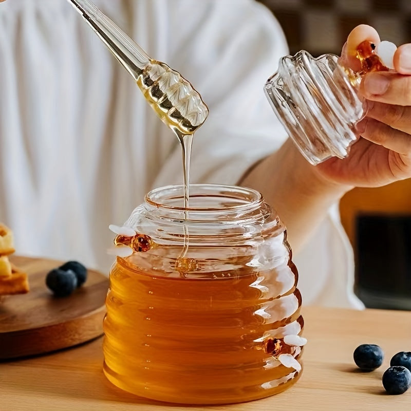 Animal-themed glass honey jar with lid - Ideal for kitchen and dining use.