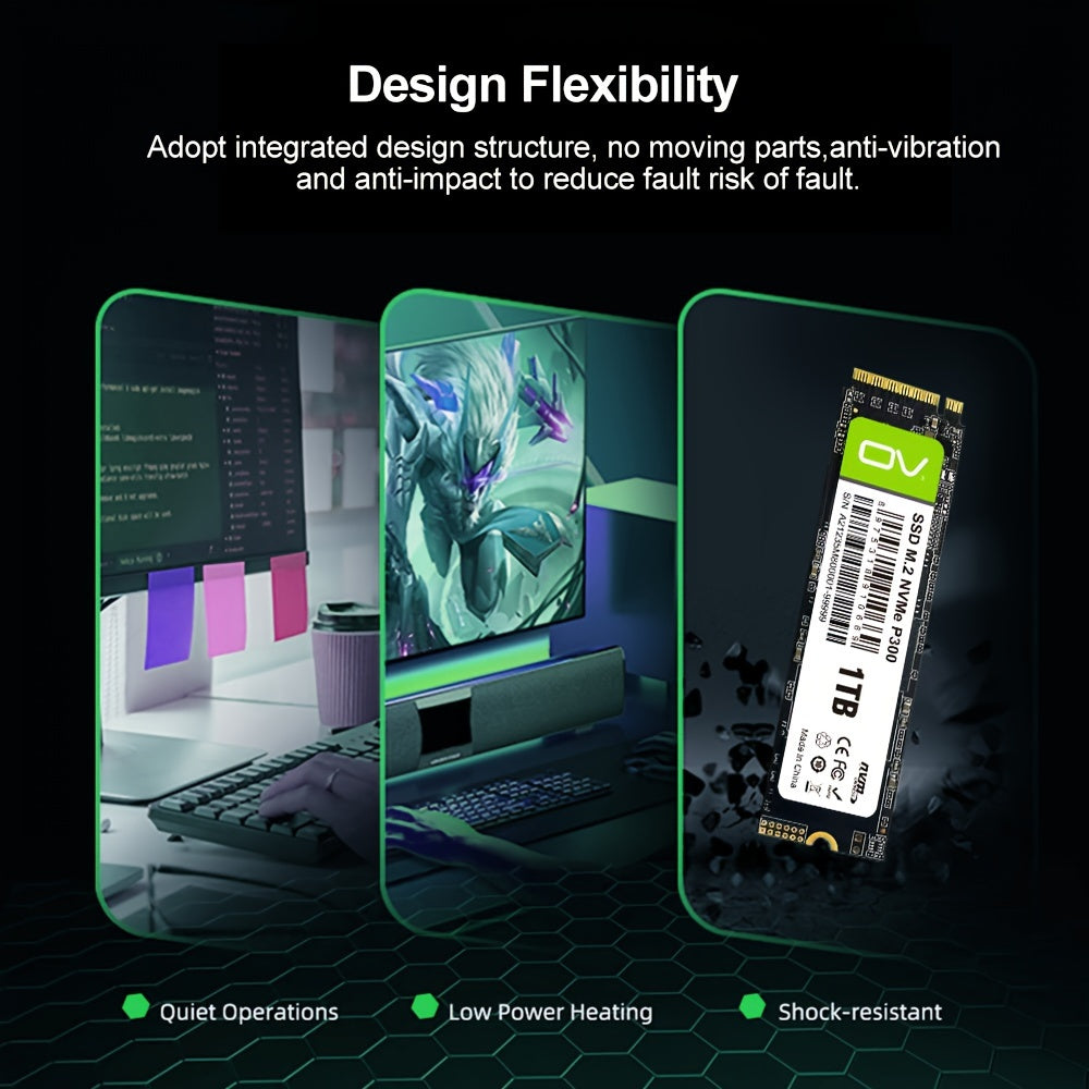 OV PCle 3.0x4 NVMe M.2 2280 SSD with 3500MB/s reading speed, SLC Cache 3D NAND TLC, available in 256GB, 512GB, and 1TB for PC, desktop, and laptop storage.