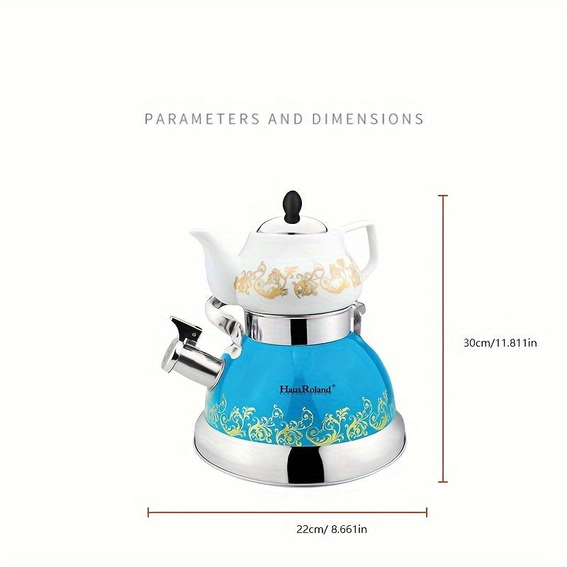 Набор свистящих чайников из нержавеющей стали от HausRoland - 3л и 0,7л, идеально подходит для газовой плиты, отлично для кухни и столовой