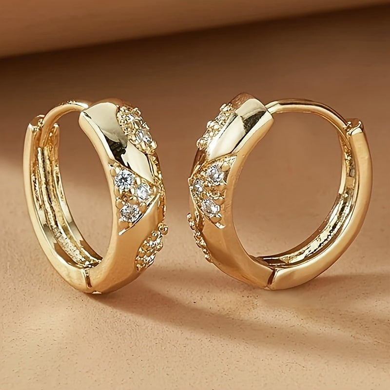 Vintage-style hoop earrings with synthetic cubic zirconia, nickel-free copper plating, suitable for everyday wear and parties.