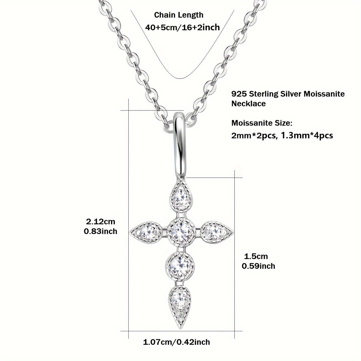 A stunning Mozambique stone cross necklace featuring a 925 sterling silver cross pendant. The necklace is decorated with a round Mozambique stone, measuring 40+5cm/16+2 inches in length. The silvery weight of the necklace is 2.29g, with the Mozambique